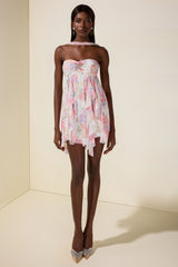 Floral Frill Strapless Mini Dress