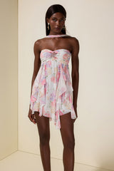 Floral Frill Strapless Mini Dress