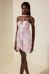 Floral Frill Strapless Mini Dress