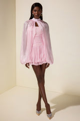 Satin Off-Shoulder Mini Dress With Cape