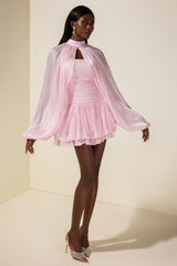 Satin Off-Shoulder Mini Dress With Cape