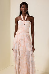 Tie Dye Halter Neck Ruffle Midi Dress