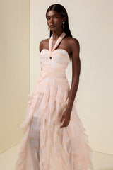 Tie Dye Halter Neck Ruffle Midi Dress
