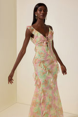 Tie Dye Ruffle Tie-Up Midi Dress