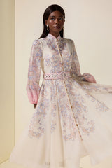 Paisley Print Button Midi Dress With Belt
