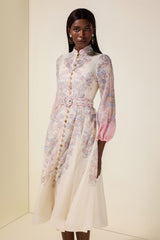 Paisley Print Button Midi Dress With Belt