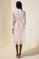 Lace Floral Single Breasted Midi Dress With Belt
