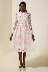 Lace Floral Single Breasted Midi Dress With Belt