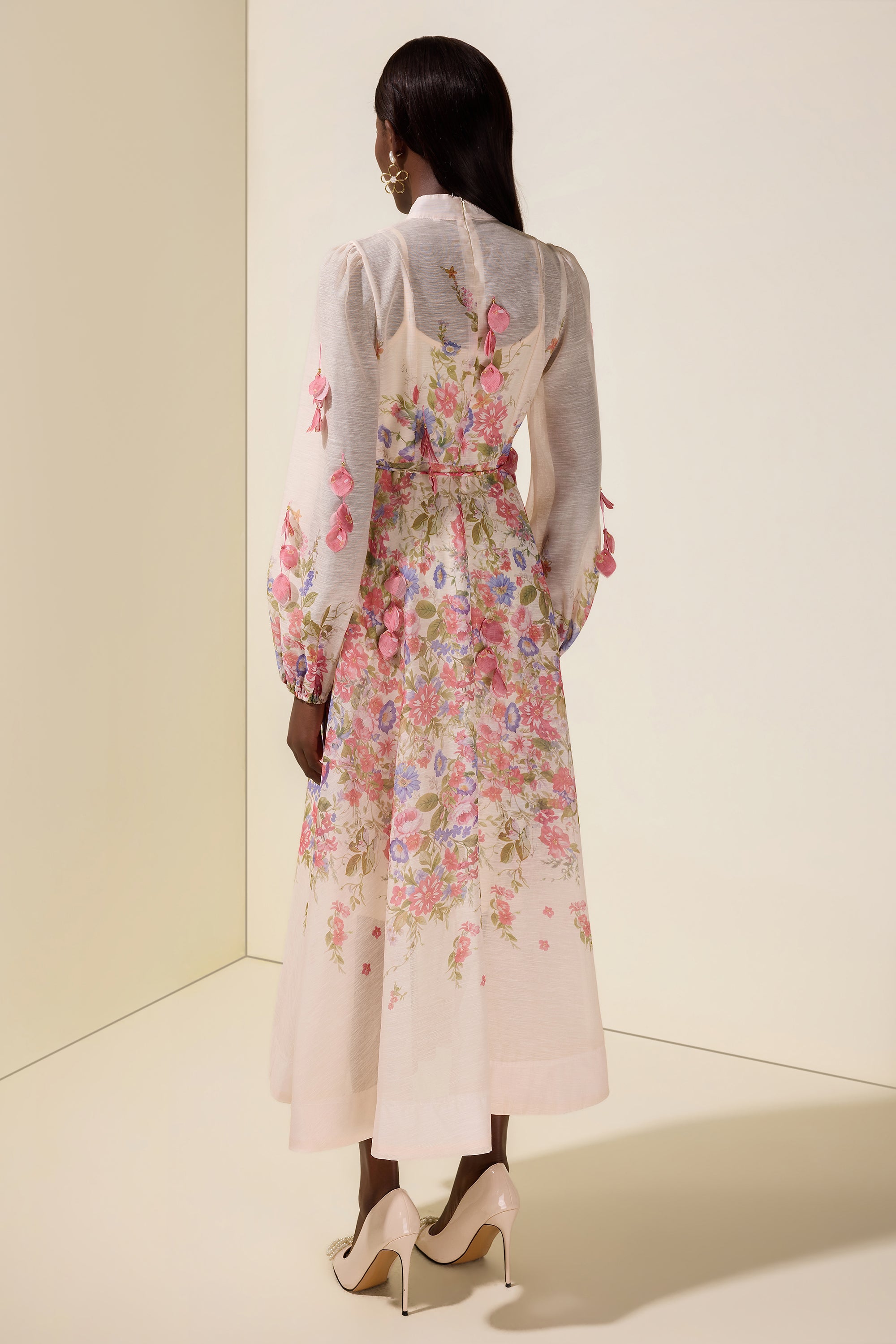 Floral Beaded Single Breasted Midi Dress