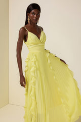 Chiffon Frill Pleated Maxi Dress