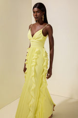 Chiffon Frill Pleated Maxi Dress