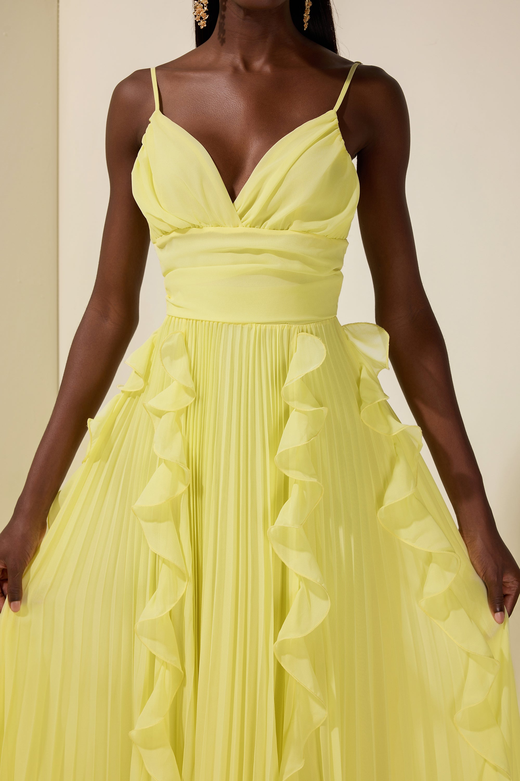 Chiffon Frill Pleated Maxi Dress