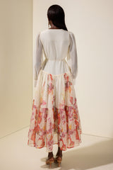 Floral Single Breasted Long Sleeve Midi Dress