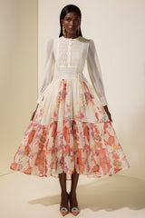 Floral Single Breasted Long Sleeve Midi Dress