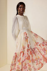 Floral Single Breasted Long Sleeve Midi Dress