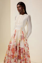Floral Single Breasted Long Sleeve Midi Dress