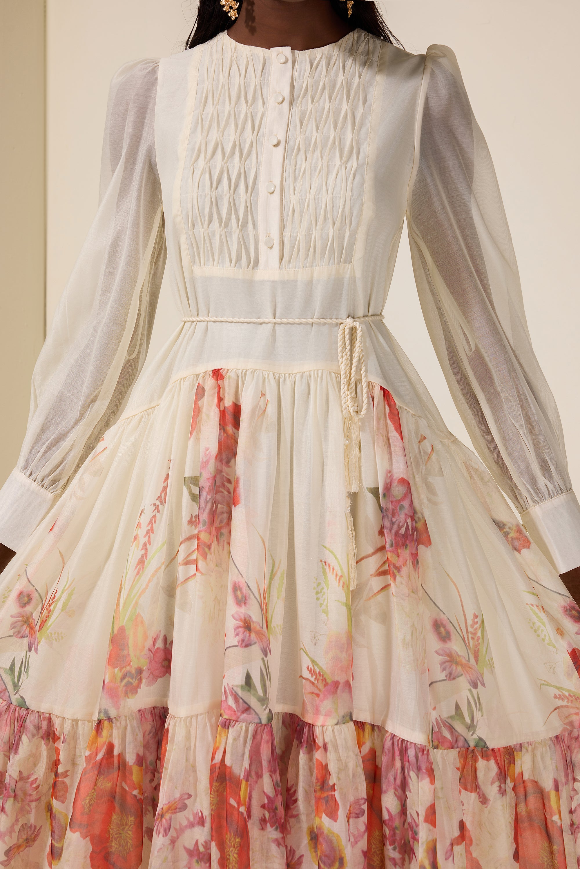 Floral Single Breasted Long Sleeve Midi Dress