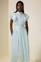 Sleeveless Ruffle Lace Top & Midi Skirt Set