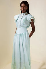 Sleeveless Ruffle Lace Top & Midi Skirt Set