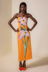 Appliquéd Off-Shoulder Sleeveless Midi Dress