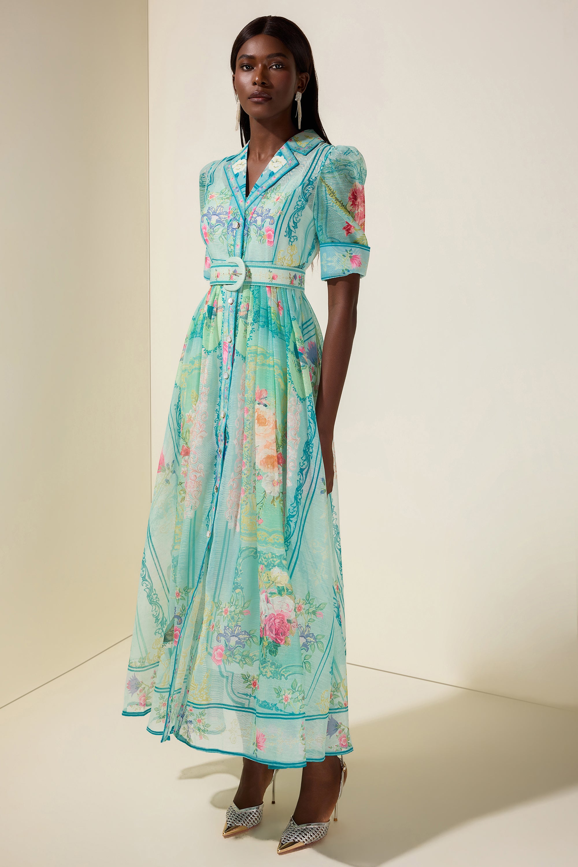 Floral Flapped Midi Dress With Belt