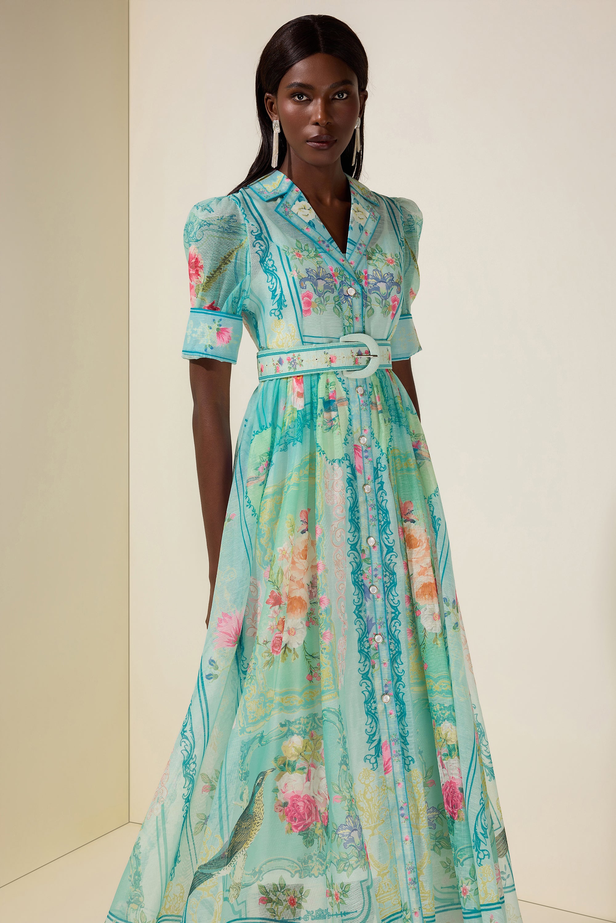 Floral Flapped Midi Dress With Belt