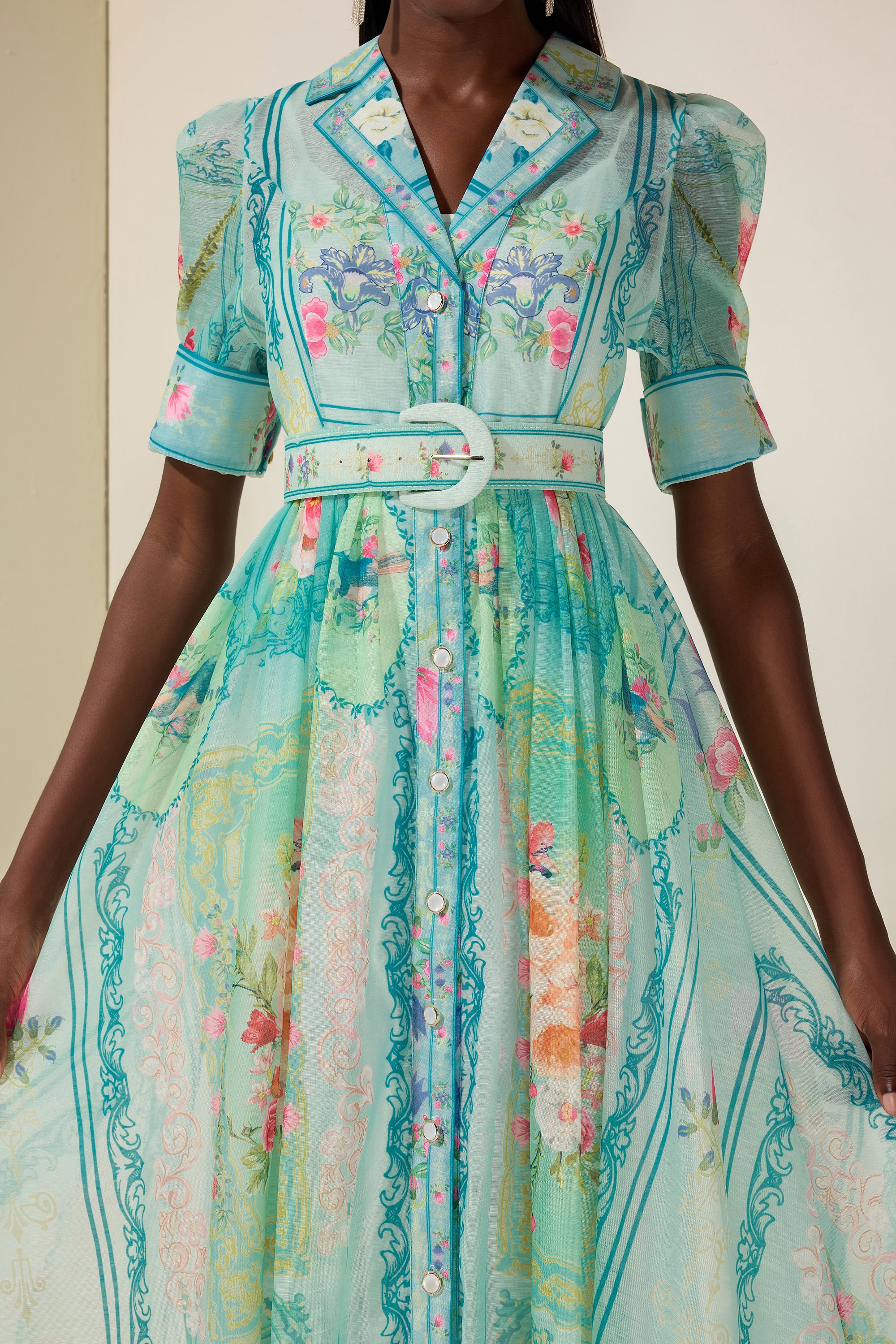 Floral Flapped Midi Dress With Belt