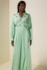 Satin Rhinestone Rivets Ruched Maxi Dress