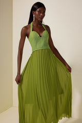 Lace Chiffon Pleated Maxi Dress