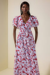 Floral Chiffon Ruffle Maxi Dress