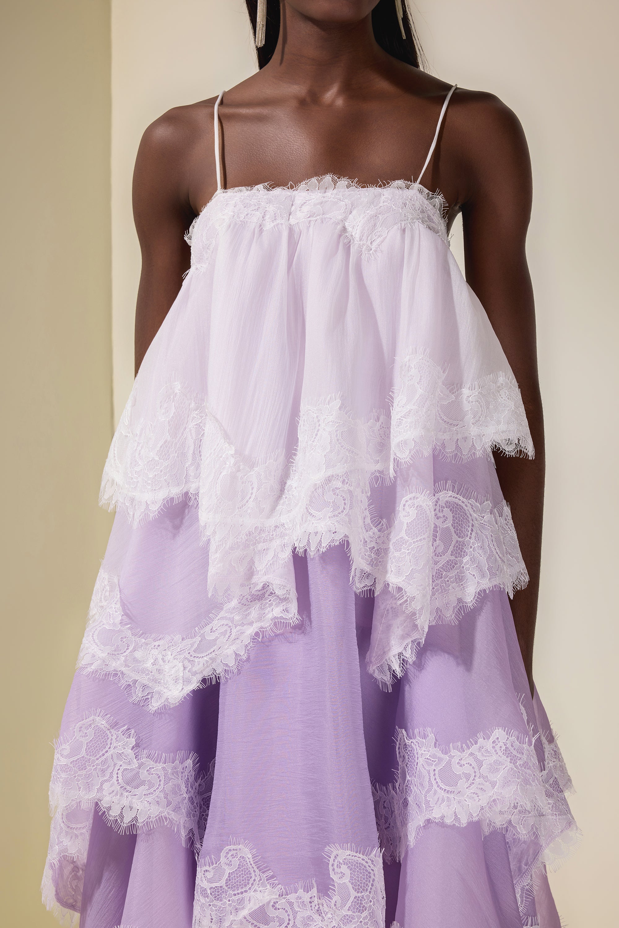 Chiffon Gradient Color Lace Maxi Dress