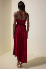 Pleated Frill Halter Neck Midi Dress
