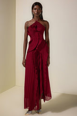 Pleated Frill Halter Neck Midi Dress