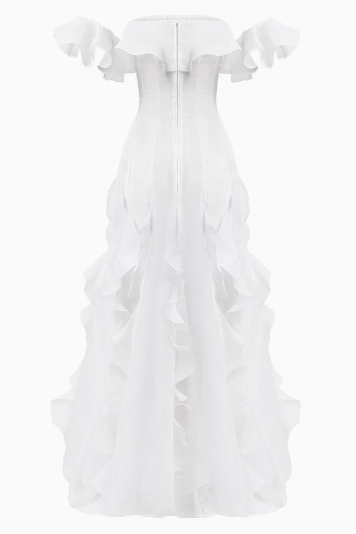 Solid Frill Off-Shoulder Maxi Dress