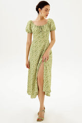 Floral Slit Puff Sleeve Midi Dress