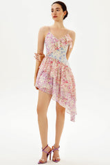 Floral Ruffle Asymmetric Hem Cami Midi Dress