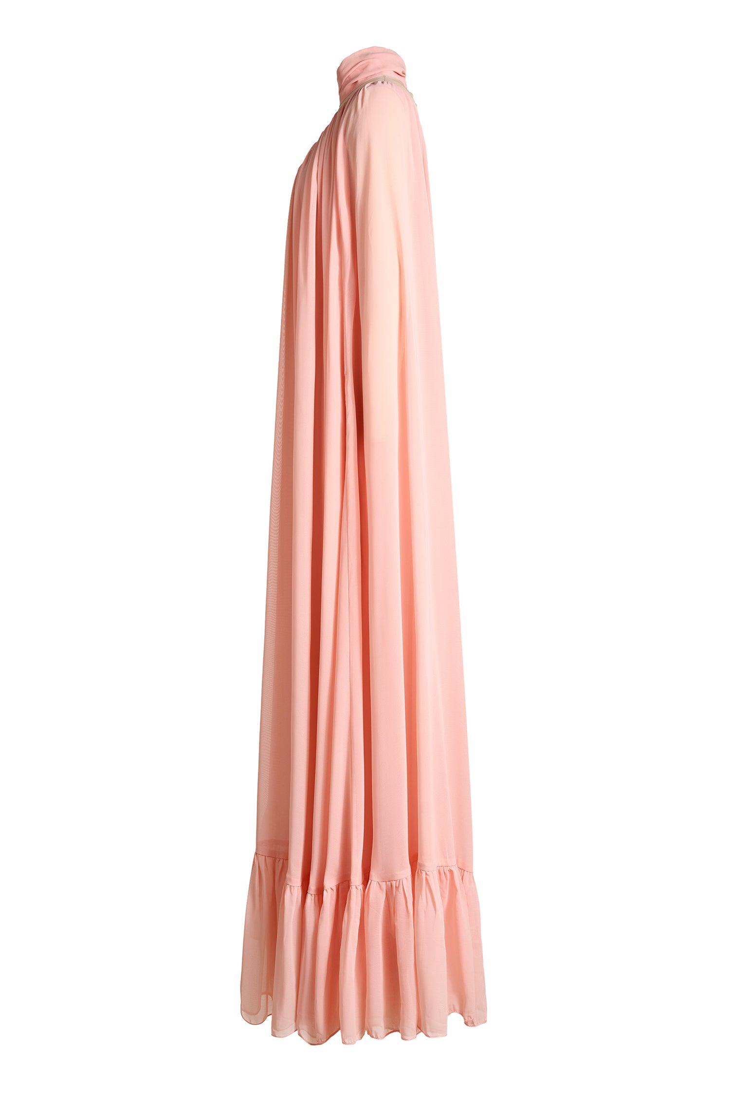 Chiffon Ruffle Cape Sleeve Maxi Dress