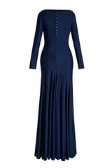 Solid Long Sleeve Metal Button Maxi Dress