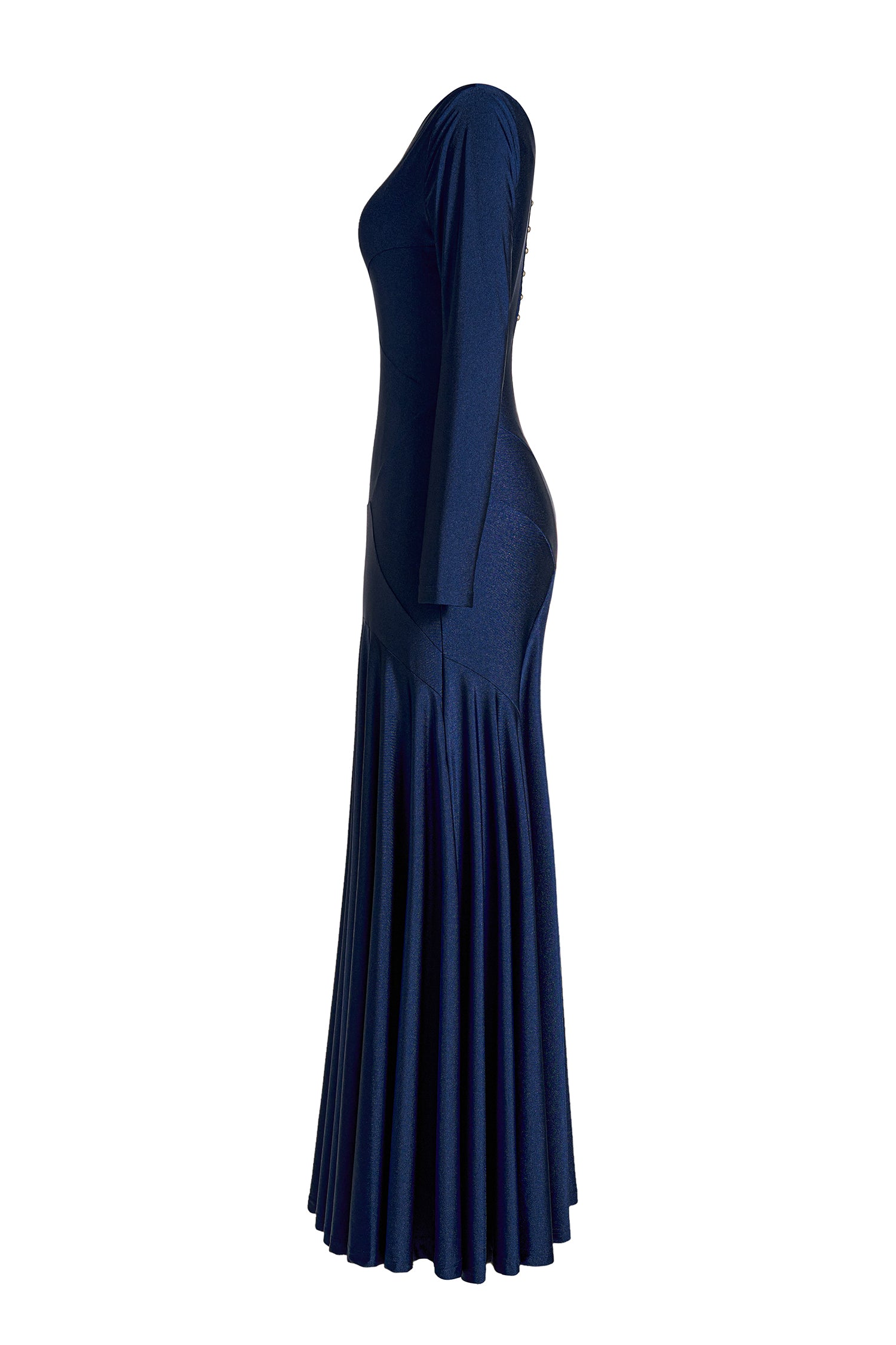 Solid Long Sleeve Metal Button Maxi Dress