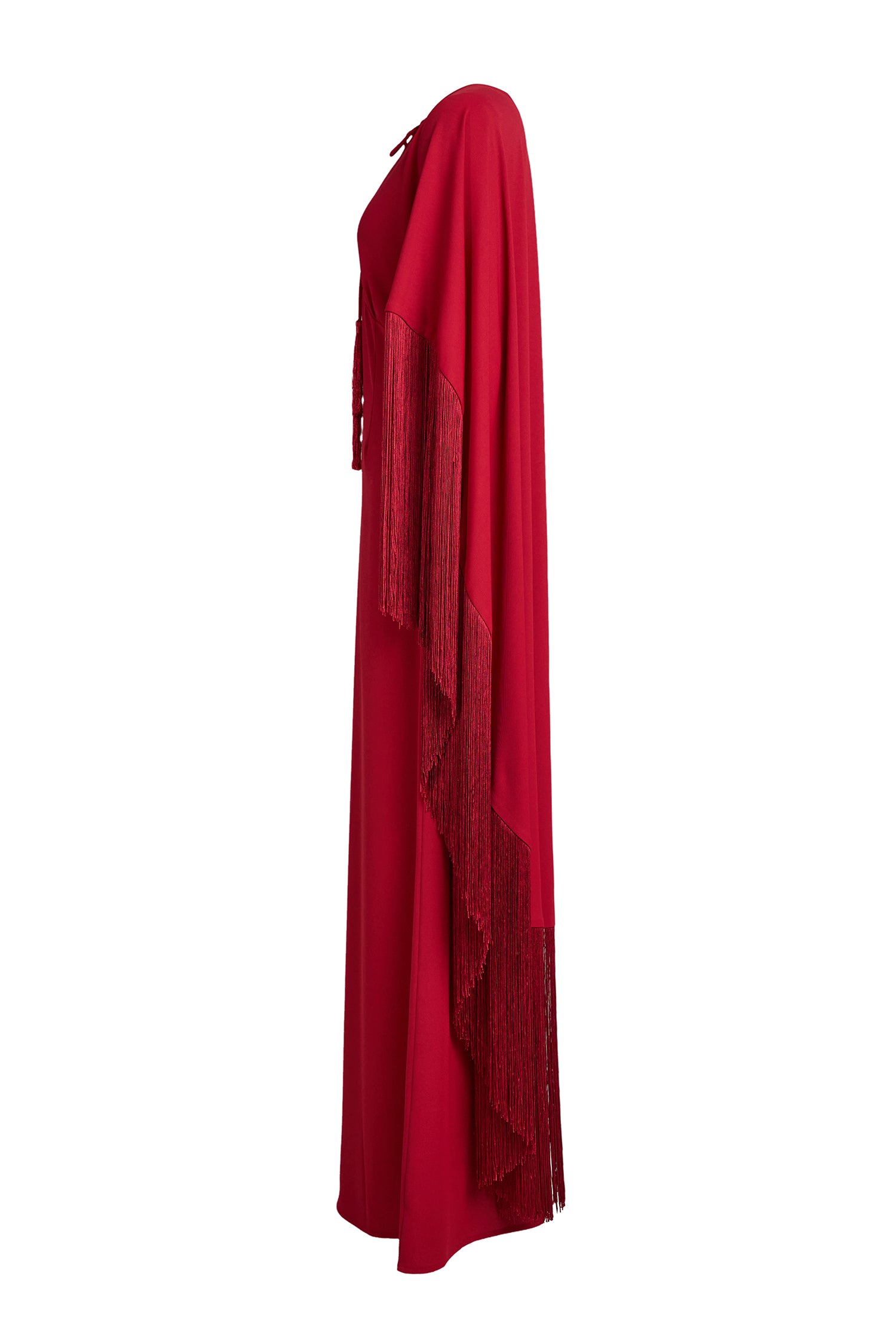Solid Tie-Up Tassel Cape Sleeve Maxi Dress