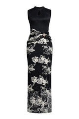 Lace Embroidered Stand Collar Maxi Dress