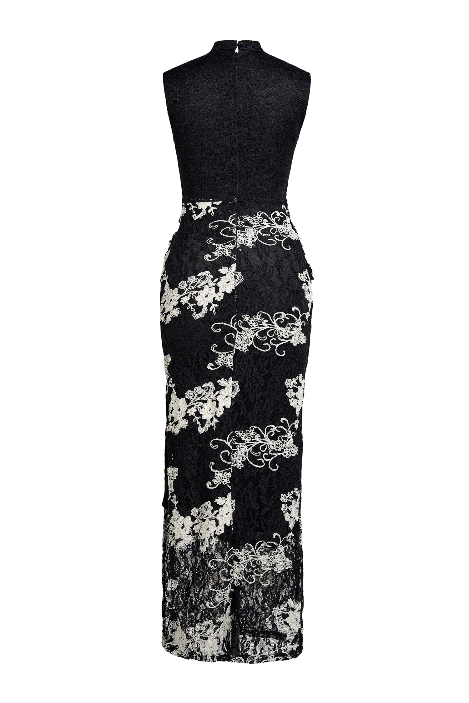 Lace Embroidered Stand Collar Maxi Dress