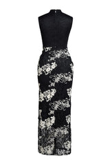 Lace Embroidered Stand Collar Maxi Dress
