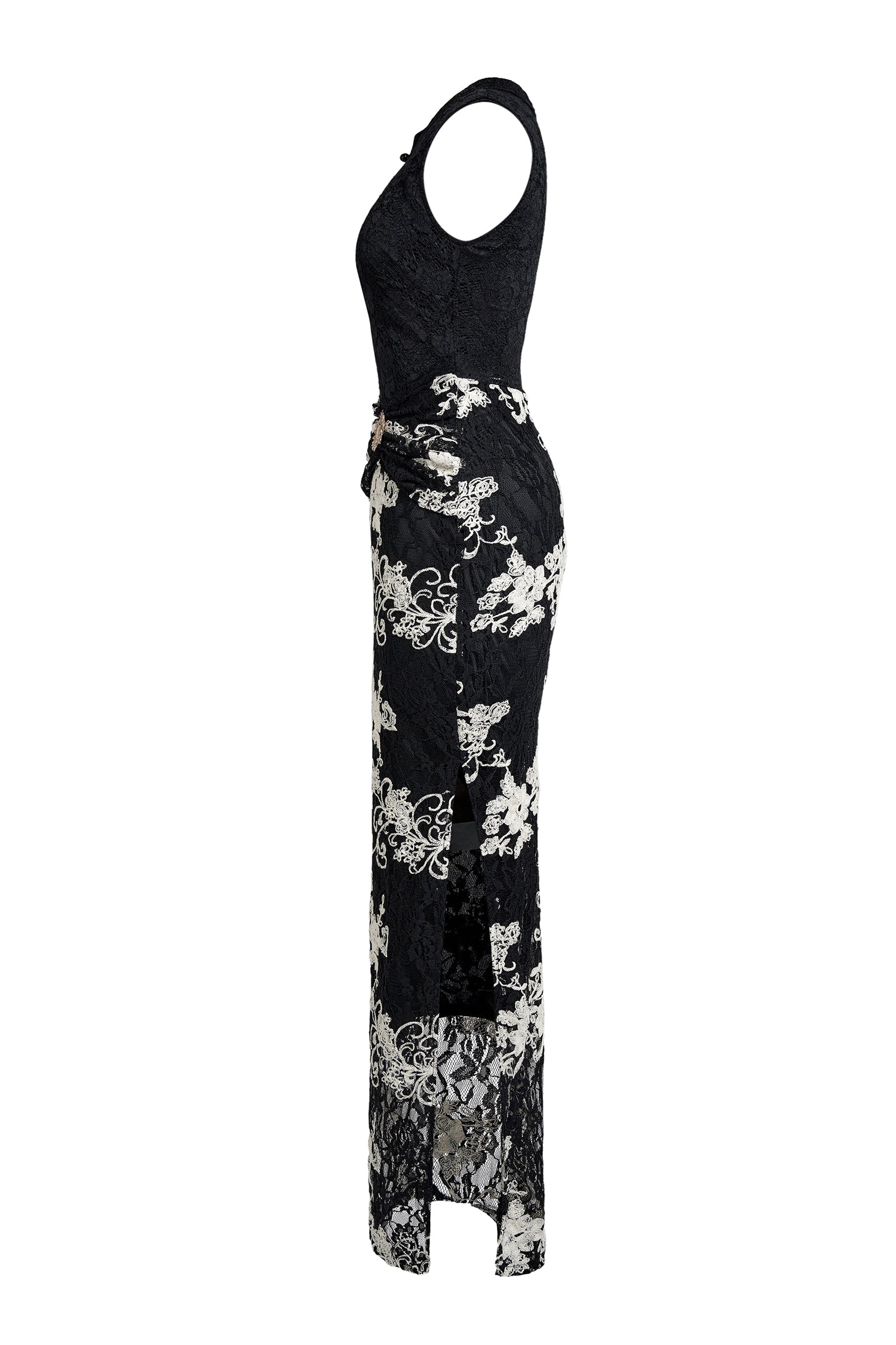 Lace Embroidered Stand Collar Maxi Dress