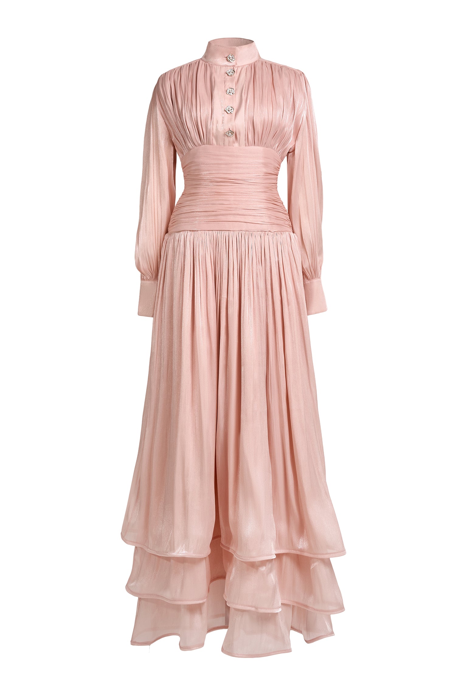 Satin Ruffle Lantern Sleeve Midi Dress