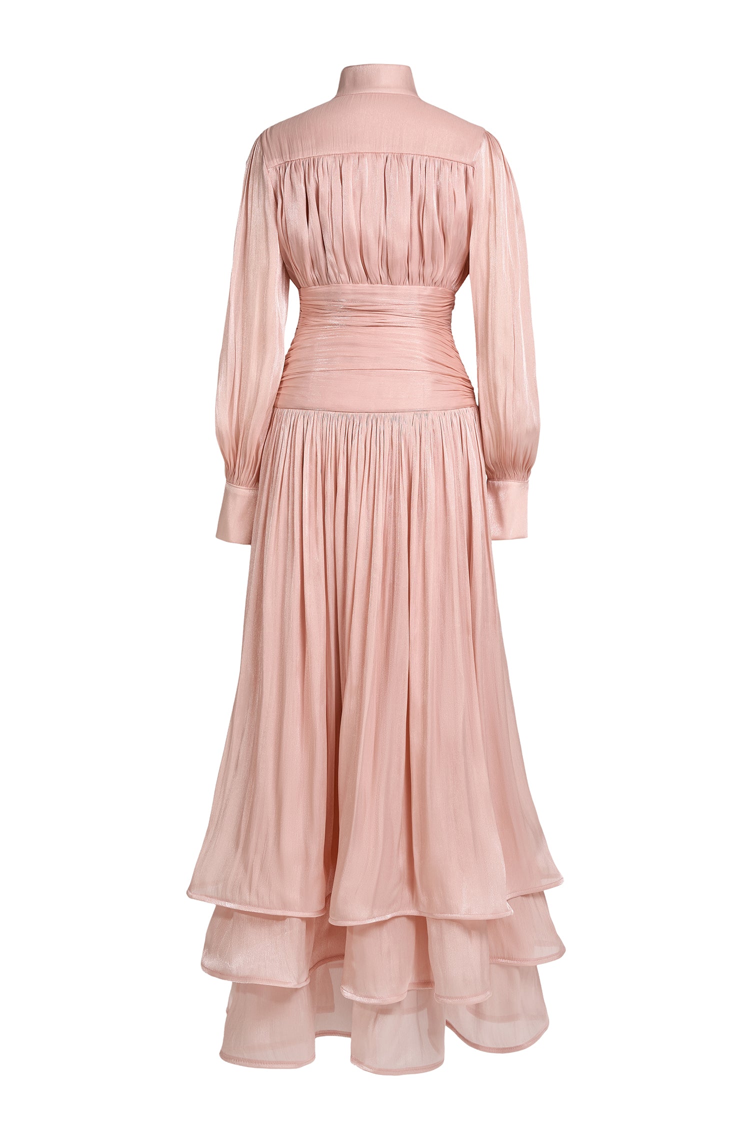 Satin Ruffle Lantern Sleeve Midi Dress