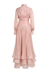 Satin Ruffle Lantern Sleeve Midi Dress