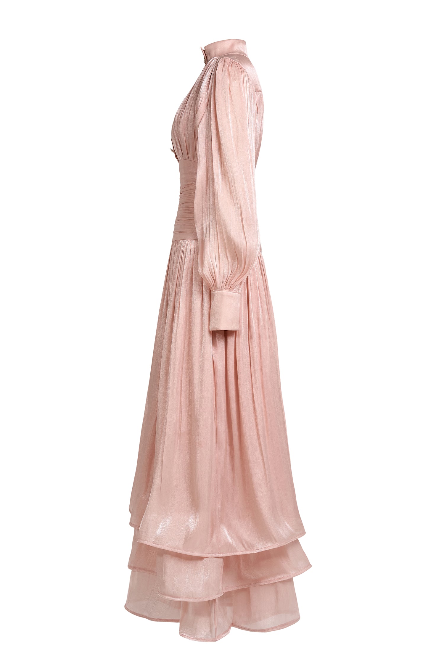 Satin Ruffle Lantern Sleeve Midi Dress