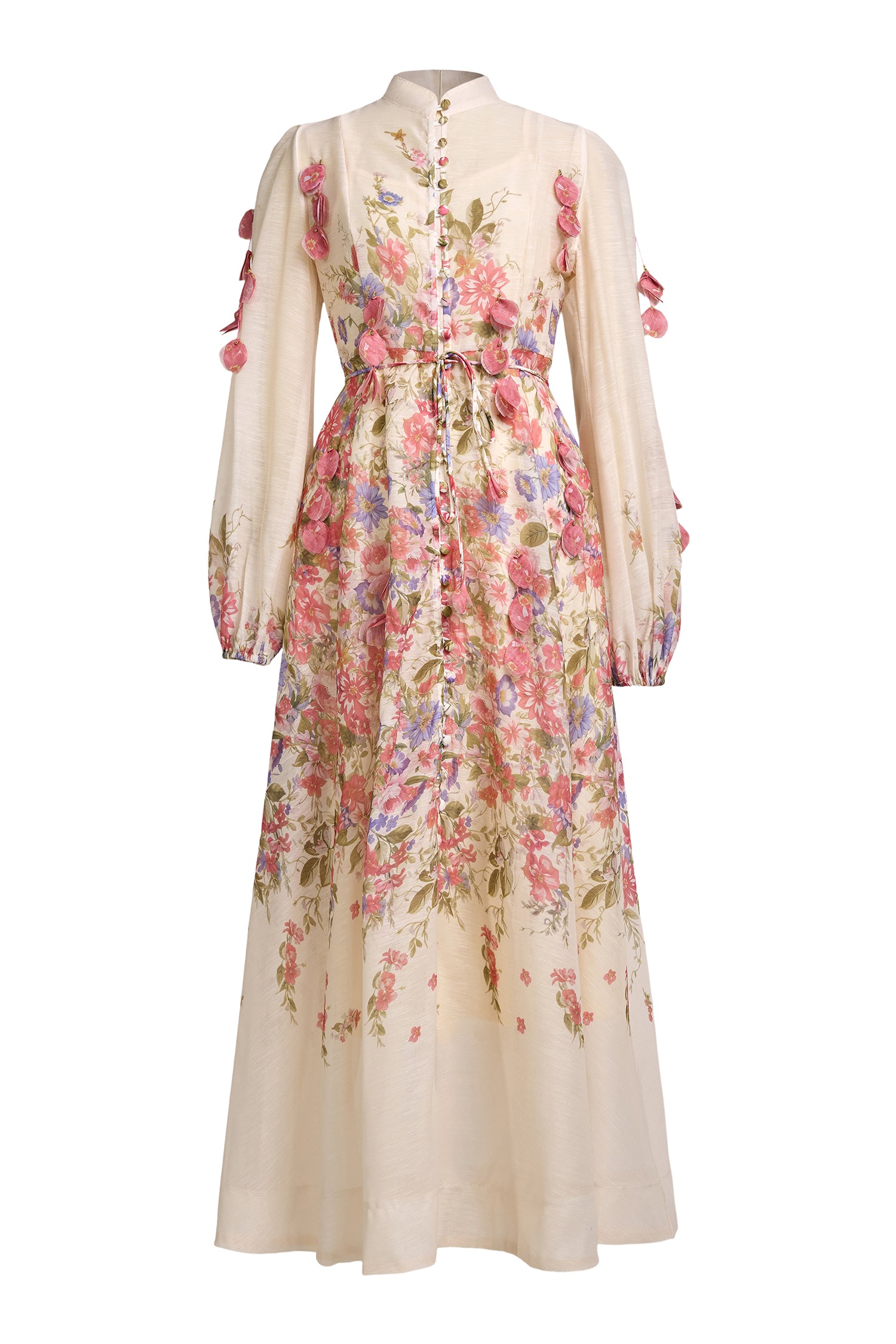 Floral Beaded Single Breasted Maxi Dress