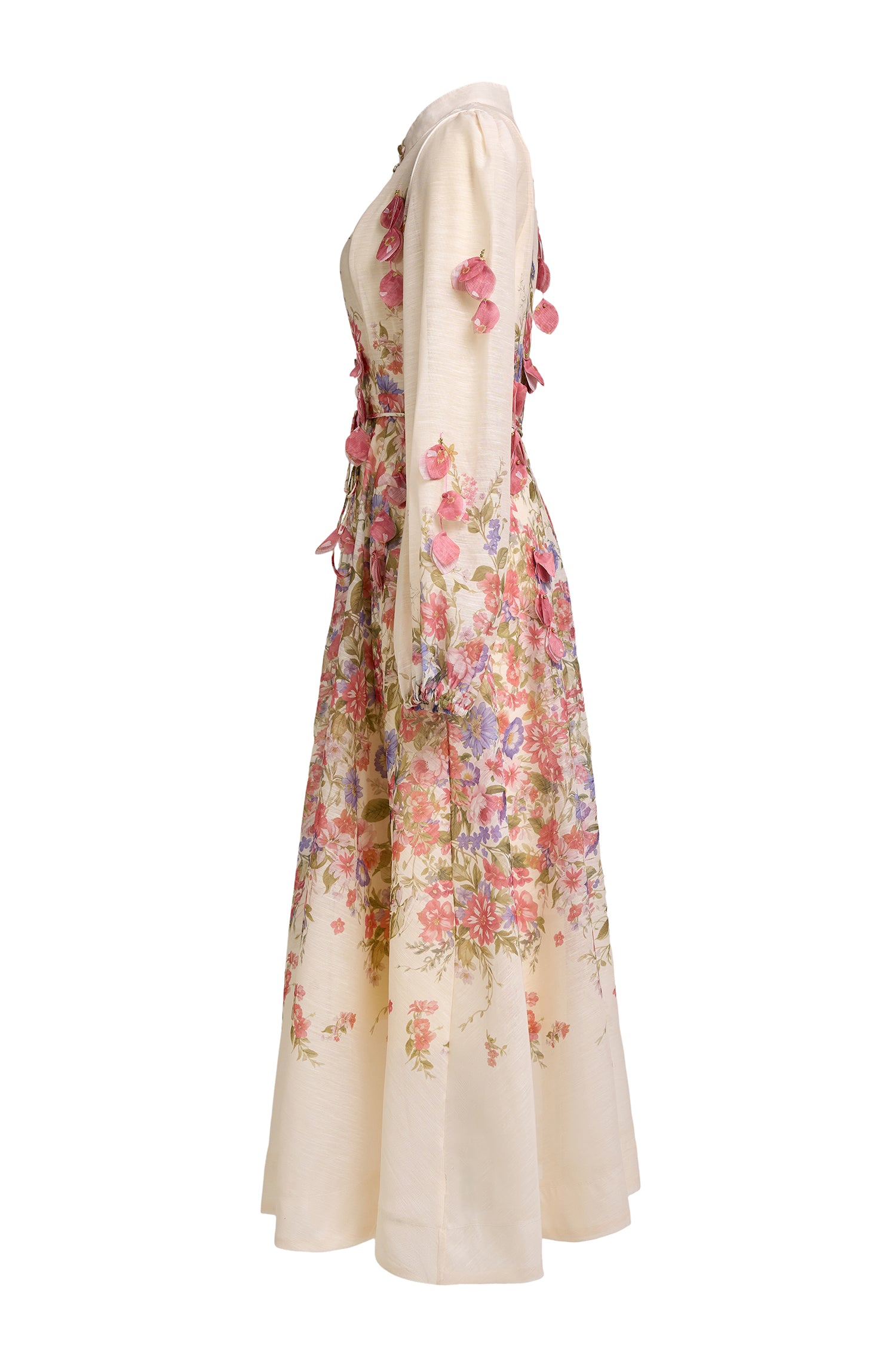 Floral Beaded Single Breasted Maxi Dress